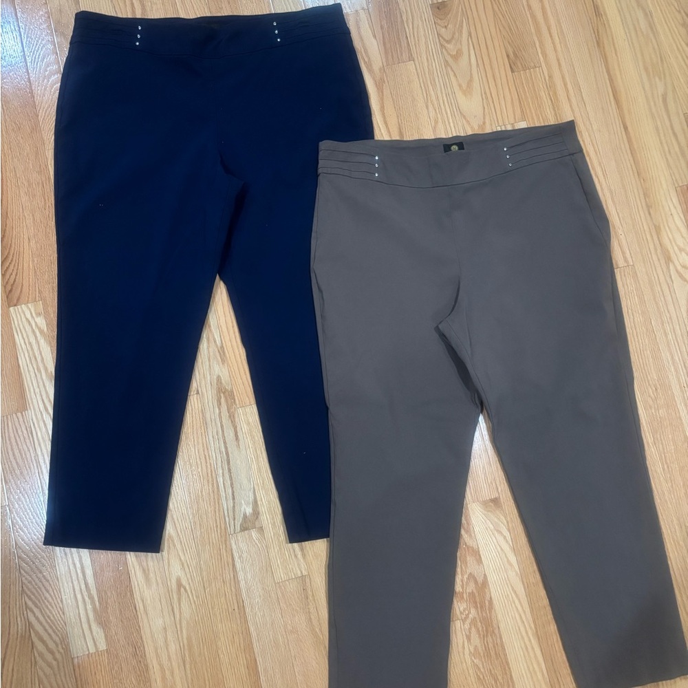 Elegant Women's Navy and Brown Trousers